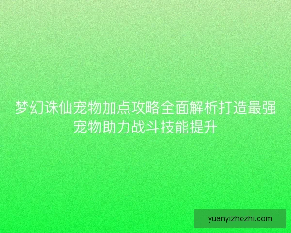 梦幻诛仙宠物加点攻略全面解析打造最强宠物助力战斗技能提升