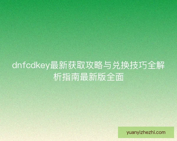 dnfcdkey最新获取攻略与兑换技巧全解析指南最新版全面
