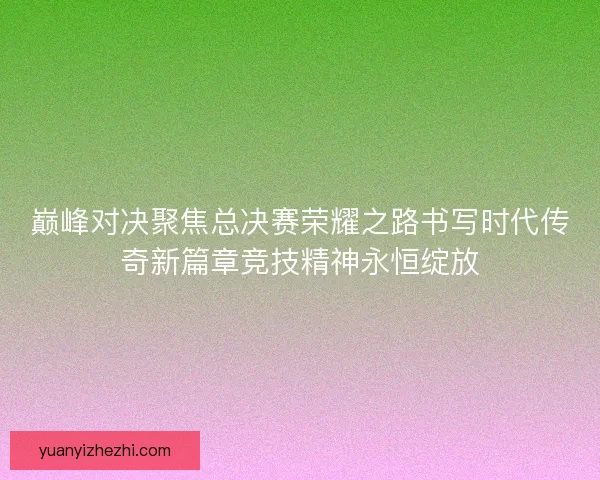 巅峰对决聚焦总决赛荣耀之路书写时代传奇新篇章竞技精神永恒绽放
